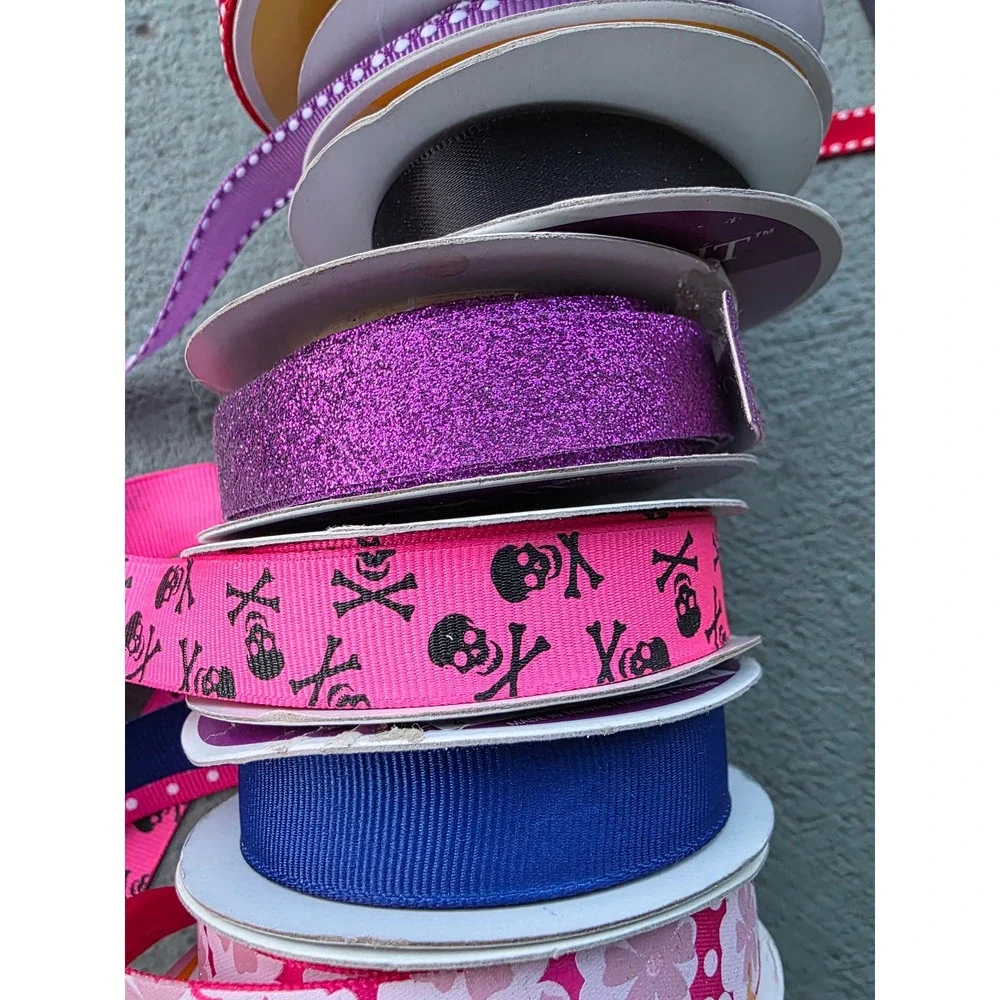 Celebrate It Craft Ribbon Lot 10‎ Spools Grosgrain Satin Glitter Floral Skulls
